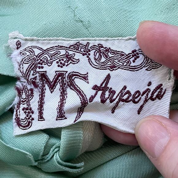 Vtg 70s Maxi Dress 10 Mint Green One Shoulder Ruffle Fairy Goddess Prom Gown - Picture 9 of 10